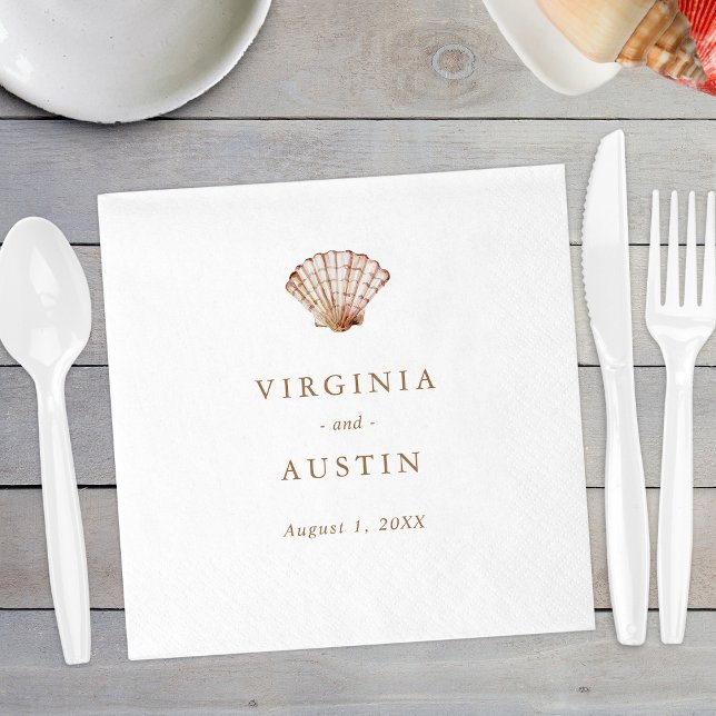 Guardanapo De Papel Casamento Simples de Conchas Marinhas (Elegant Simple Seashell Beach Wedding Paper Napkins by Painted Paperie
)