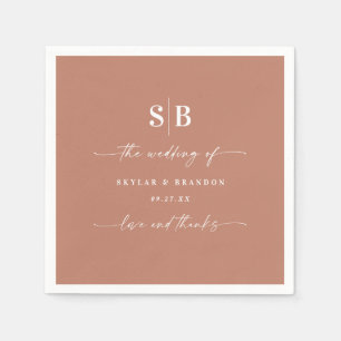 Guardanapo De Papel Casamento Simples de Cor Sólida Terracotta Monogr