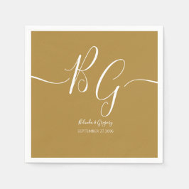Guardanapo De Papel Casamento Simples de Iniciais de Ouro Elegante