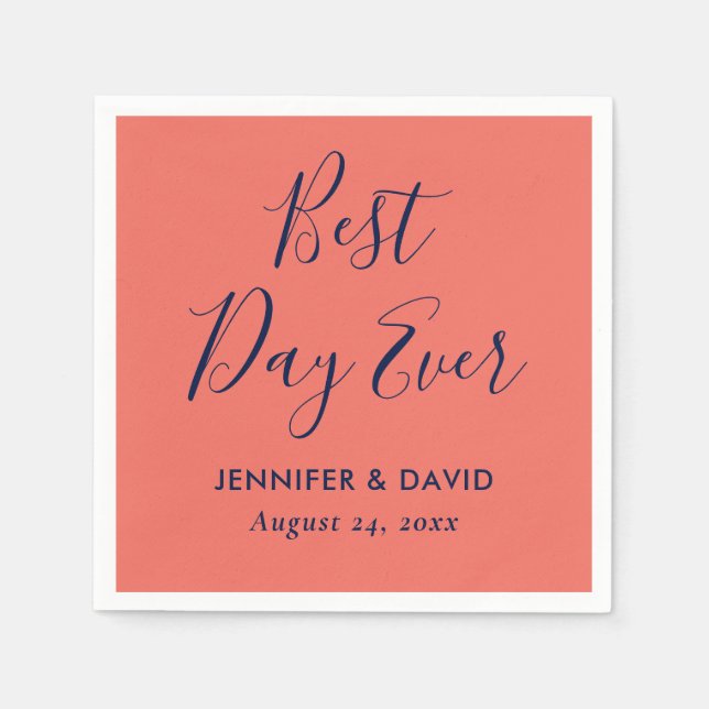 Guardanapo De Papel Casamento Simples de Marinho Azul e Coral (Frente)