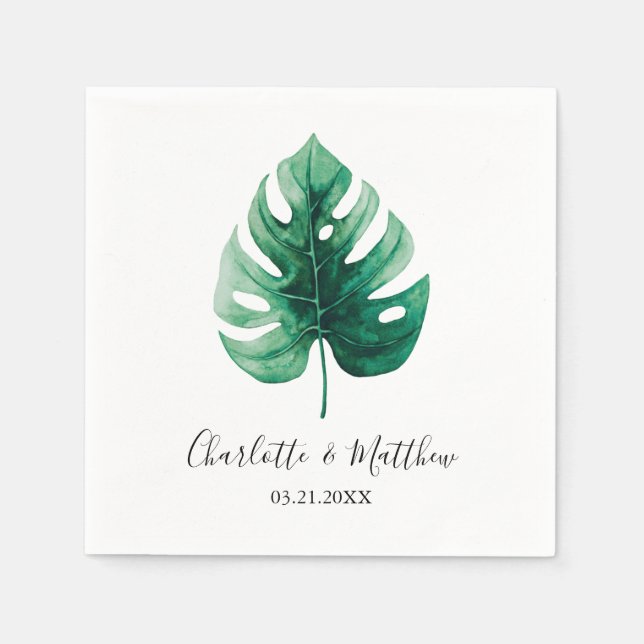 Guardanapo De Papel Casamento simples de monstera verde simples (Frente)