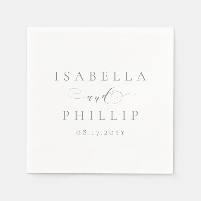 Guardanapo De Papel Casamento simples e elegante em verde sálvia perso (Frente)