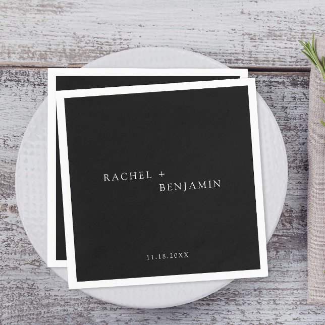 Guardanapo De Papel Casamento Simples e Simples Negro Branco Minimalis (Criador carregado)
