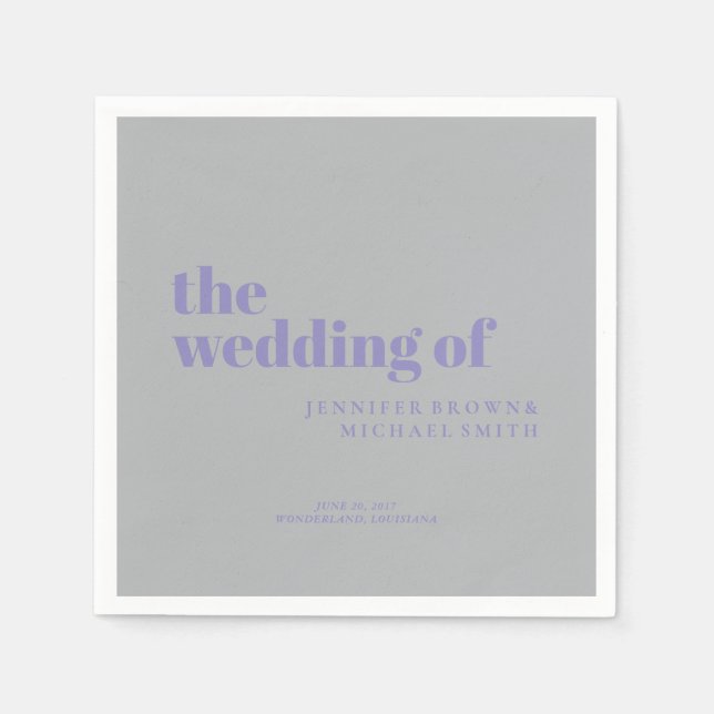 Guardanapo De Papel Casamento Simples Lavanda Prata com Swash Minimali (Frente)