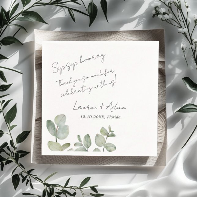 Guardanapo De Papel Casamento Simples Moderno com Eucalipto Verde (Criador carregado)
