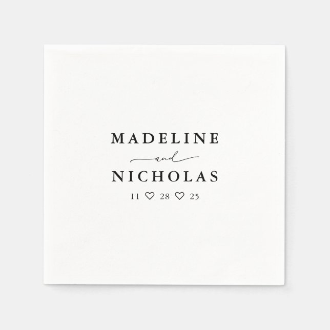 Guardanapo De Papel Casamento Simples Moderno Preto e Branco (Frente)