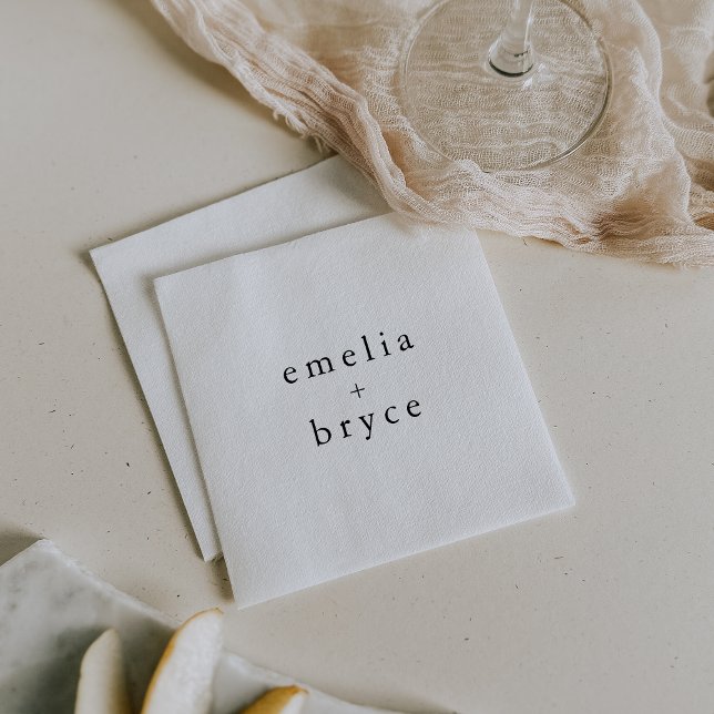 Guardanapo De Papel Casamento Simples Moderno - Russo Negro Branco EME (EMELIA White Black Rustic Simple Modern Wedding Napkins)