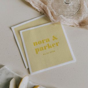Guardanapo De Papel Casamento Simples Monograma Amarelo-Manteiga