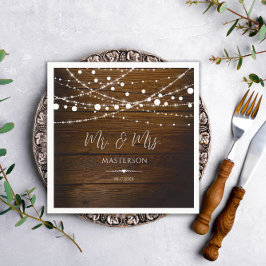 Guardanapo De Papel Casamento Simples Rústico com Luzes de Madeira e C