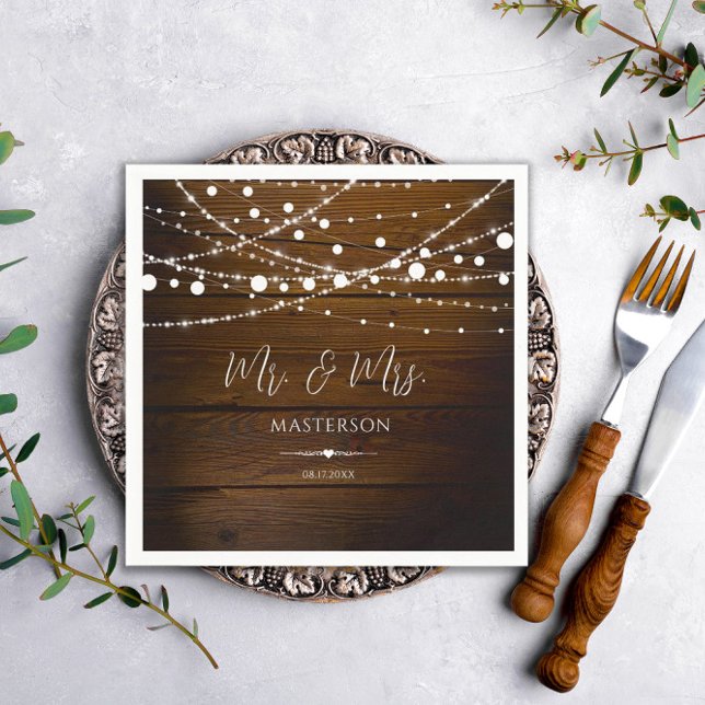 Guardanapo De Papel Casamento Simples Rústico com Luzes de Madeira e C (Criador carregado)