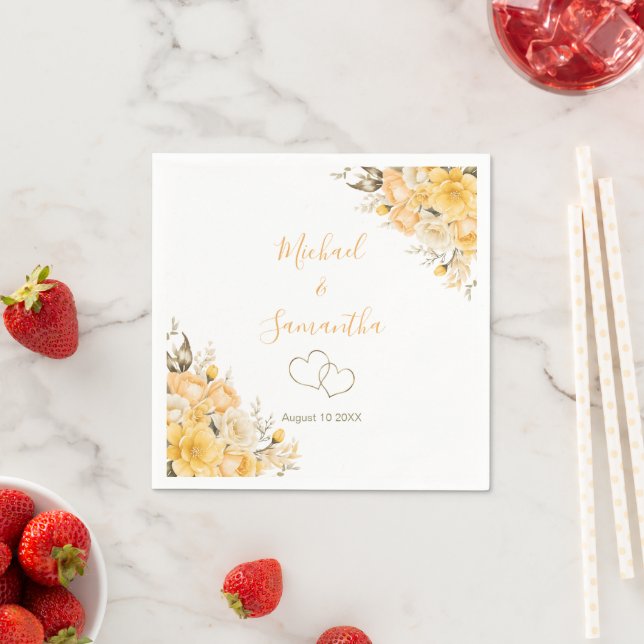 Guardanapo De Papel Casamento Sofisticado com Rosas Amarelas e Marfim (Insitu)