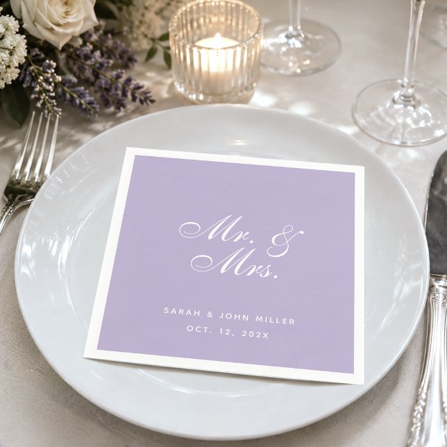Guardanapo De Papel Casamento Sr. e Sra. Lavender Roxo Branco Script (Criador carregado)