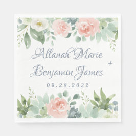 Guardanapo De Papel Casamento Suculente de Jardim Floral de Blush Azul