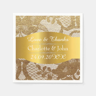 Guardanapo De Papel Casamento sujo dourado personalizado real do laço