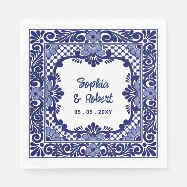 Guardanapo De Papel Casamento Talavera Azul Mexicano (Frente)