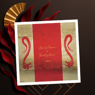 Guardanapo De Papel Casamento Tameado Asiático do Dragão Vermelho e Do