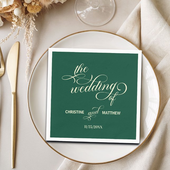 Guardanapo De Papel Casamento Teal de Caligrafia Elegante (Criador carregado)