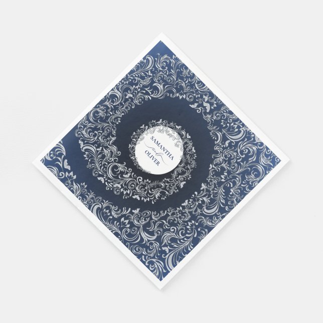 Guardanapo De Papel Casamento tema damasco Azul Elegante (Quina)
