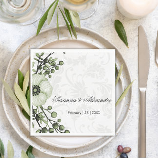 Guardanapo De Papel Casamento tema damasco Green Boho Berry Wreath