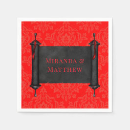 Guardanapo De Papel Casamento tema damasco preto vermelho de rolagem j