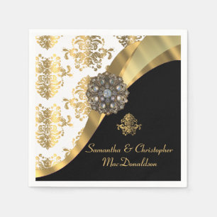 Guardanapo De Papel Casamento tema damasco tradicional branco, preto e
