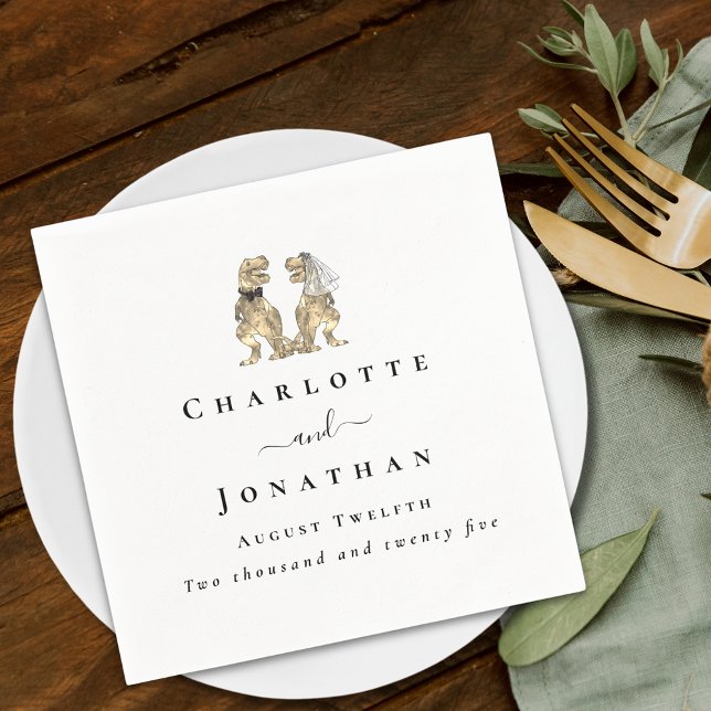 Guardanapo De Papel Casamento Temático de Dinossauro Personalizado (dinosaur bride and groom wedding custom napkin T-Rex dino Jurassic destination wedding )