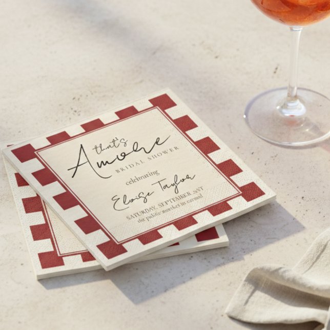 Guardanapo De Papel Casamento 'That's Amore' com Xadrez Vermelho  (That's Amore Red Checkered Bridal Shower Napkins)
