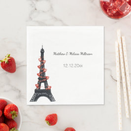 Guardanapo De Papel Casamento Torre Eiffel de Corações Brancos Românti
