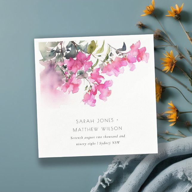 Guardanapo De Papel Casamento Tropical Boho Rosa Verde Bougainvillea (Criador carregado)