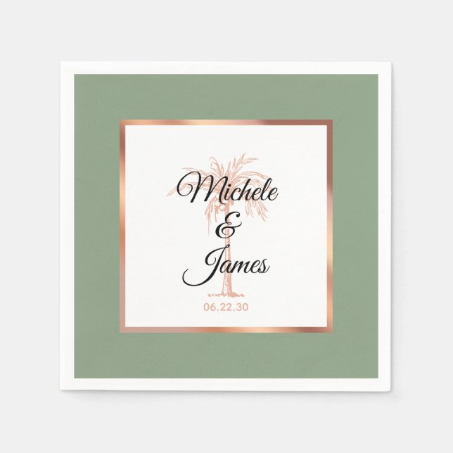 Guardanapo De Papel Casamento Tropical de Árvore de Palma Dourada do E (Frente)