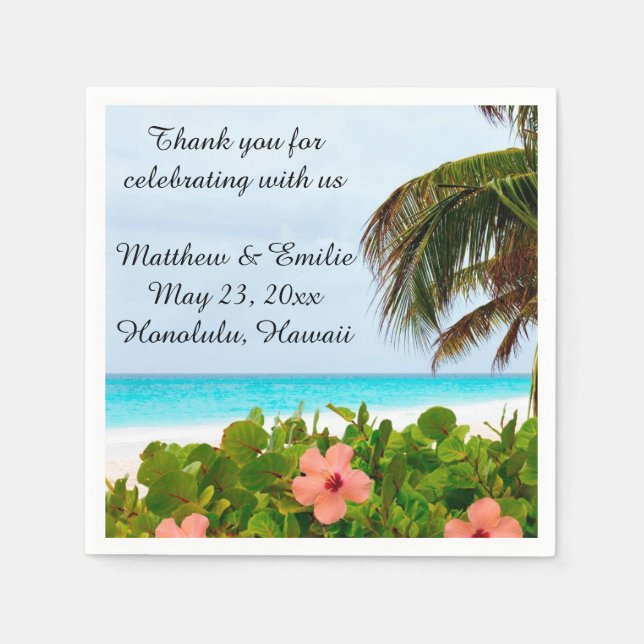 Guardanapo De Papel Casamento Tropical de Praia Personalizado Napkins (Frente)
