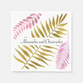 Guardanapo De Papel Casamento Tropical de rosa Dourado e Folha de Ouro