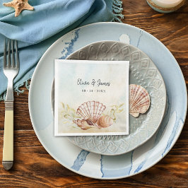 Guardanapo De Papel Casamento Tropical de Watercolor Beach Seashell