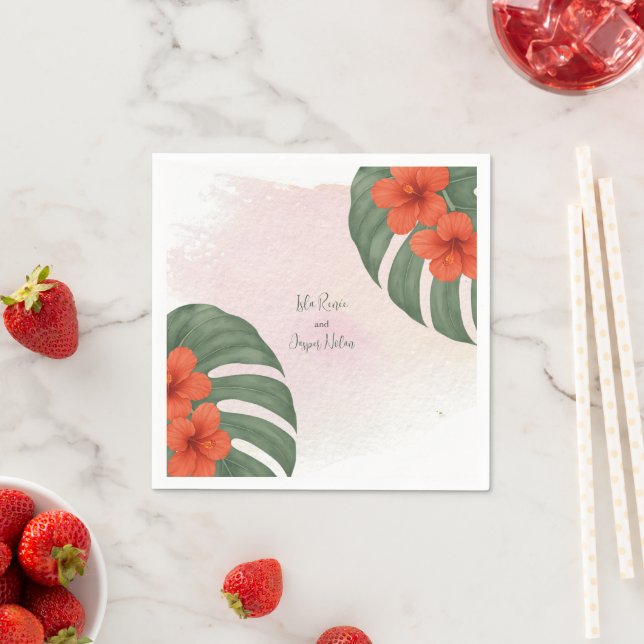 Guardanapo De Papel Casamento Tropical Monstera & Hibisco (Insitu)