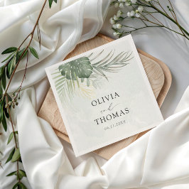 Guardanapo De Papel Casamento Tropical Verde Monstera Costeira