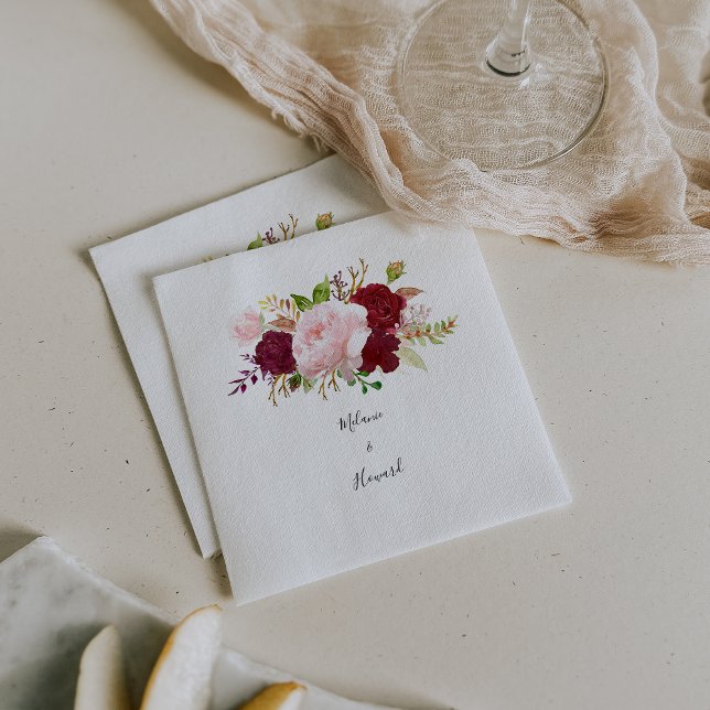 Guardanapo De Papel Casamento Tropical Vermelha e Romântico Napkin (Criador carregado)