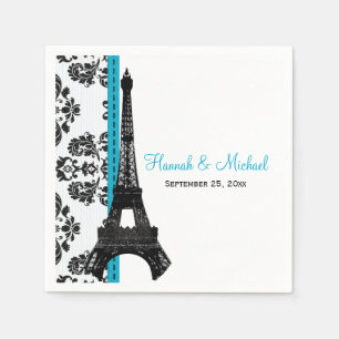 Guardanapo De Papel Casamento Turquesa Damask Torre Eiffel