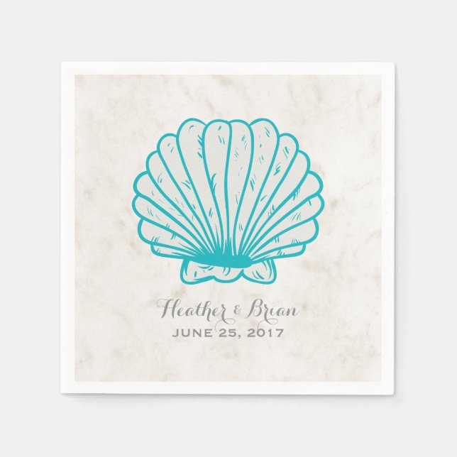 Guardanapo De Papel Casamento Turquesa Rustic Seashell (Frente)