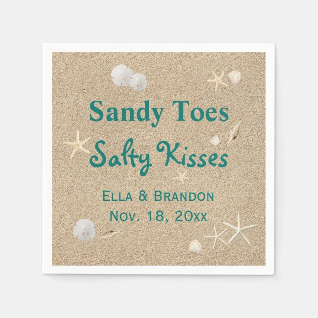 Guardanapo De Papel Casamento Turquoise Beach Sandy Toes Salty Kisses (Frente)