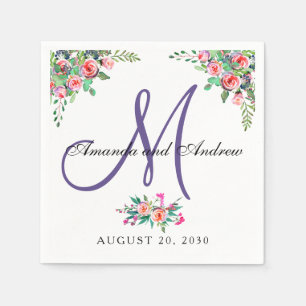 Guardanapo De Papel Casamento ultravioleta floral chique do monograma
