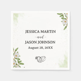 Guardanapo De Papel Casamento Verde Branco Floral Watercolor