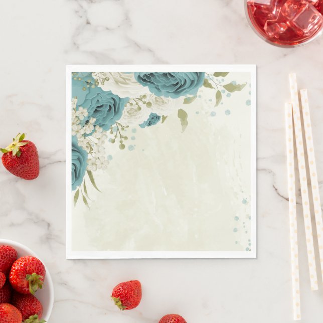 Guardanapo De Papel casamento verde com flores brancas azuis (Insitu)