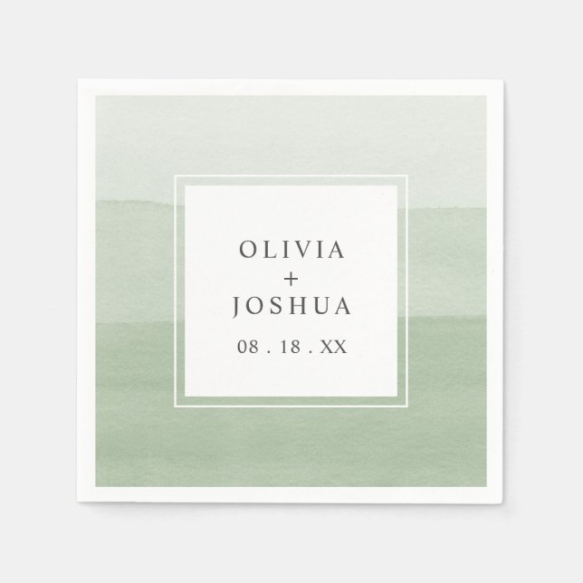 Guardanapo De Papel Casamento Verde de Aquarela (Frente)