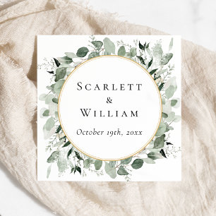 Guardanapo De Papel Casamento Verde de Eucalyptus Greenery Dourado Sag