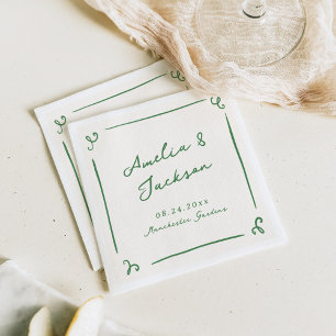 Guardanapo De Papel Casamento Verde Desenhado À Mão Do Whimsical