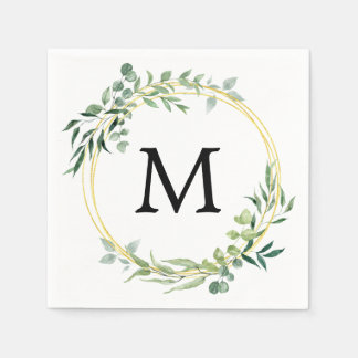 Guardanapo De Papel Casamento Verde Dourado Monograma de Verdura de Eu