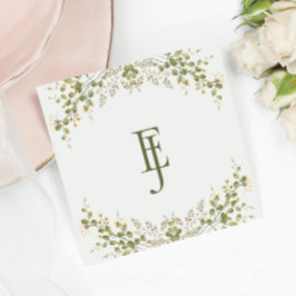 Guardanapo De Papel Casamento Verde Elegante de Flores Selvagens