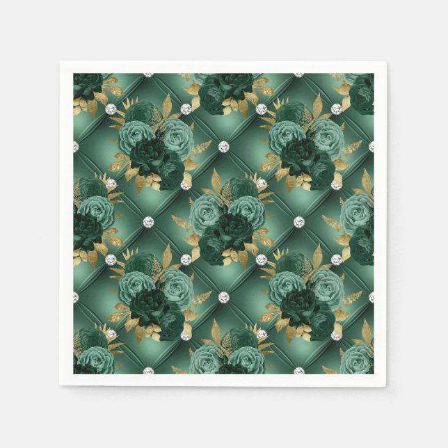 Guardanapo De Papel Casamento Verde Esmeralda e Dourado (Frente)
