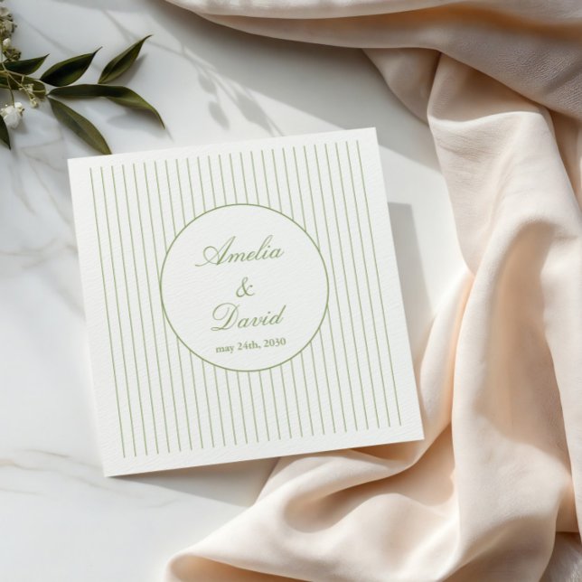 Guardanapo De Papel Casamento Verde Listra Minimalista Chic  (Criador carregado)