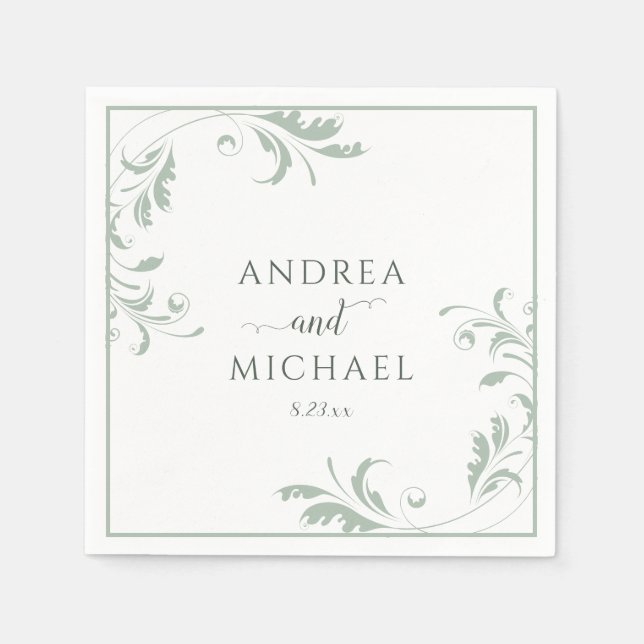 Guardanapo De Papel Casamento Verde Luxuoso Elegante De Luxo Floreado  (Frente)